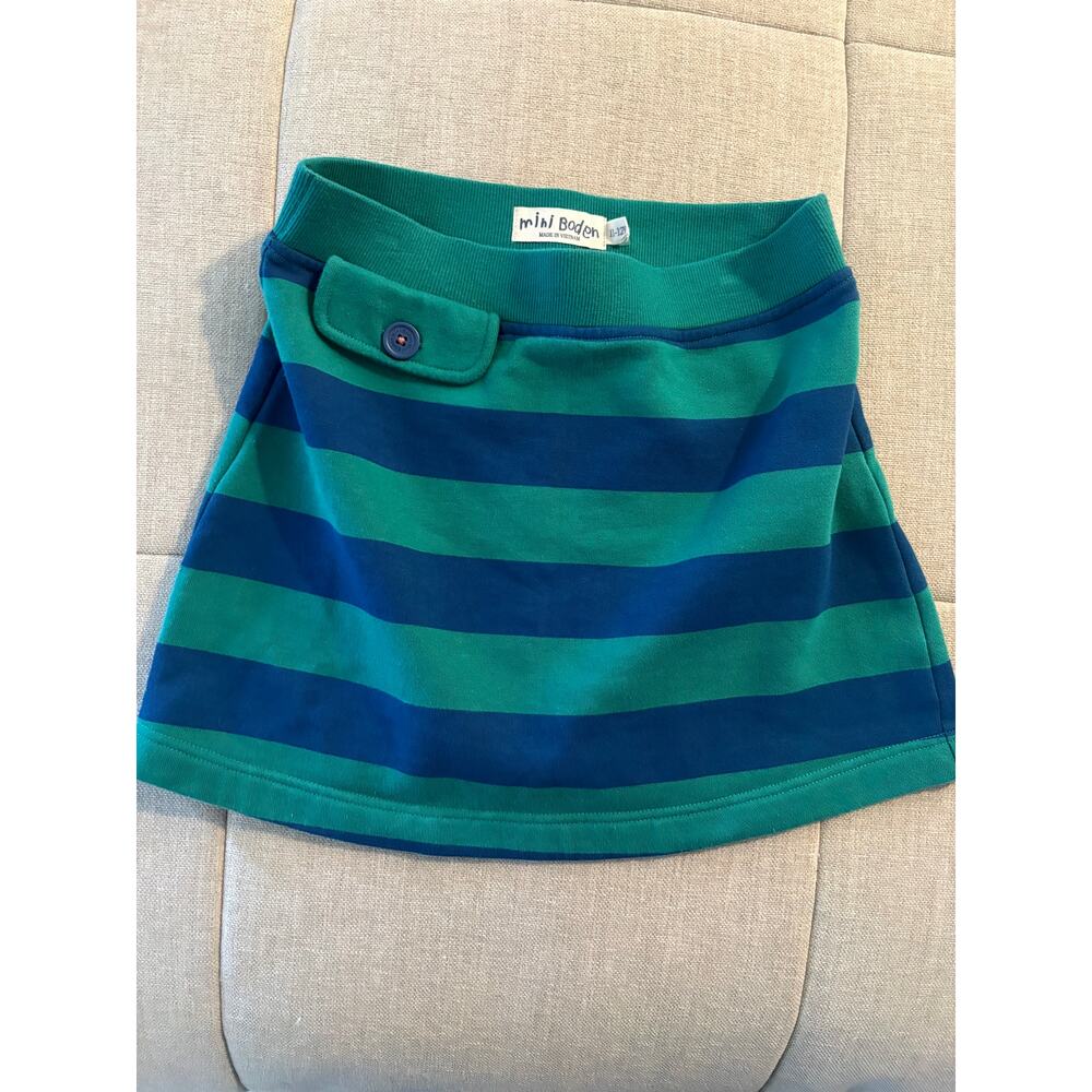 Mini Boden girls green and blue stripe rugby skirt 11/12 years